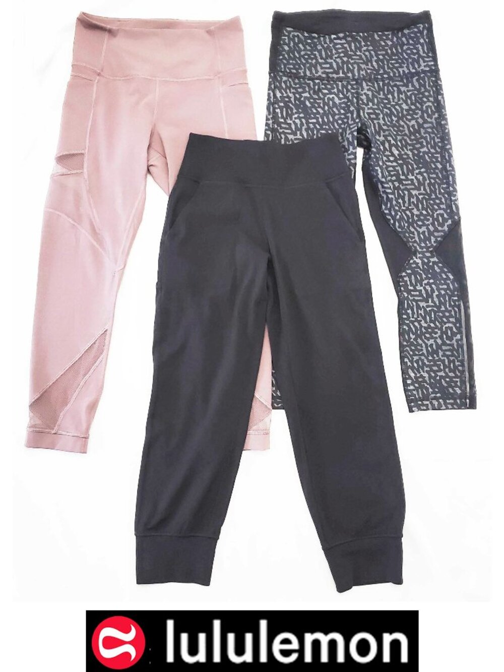 Lululemon Womens Set of 3 Leggings Joggers Black Mauve Size 4 Bundle